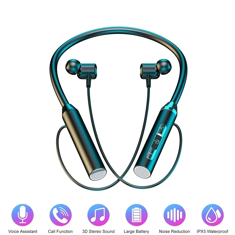 Magnetic Neckband Sports Earphones - Słuchawki bezprzewodowe 9D Bluetooth, słuchawki stereo